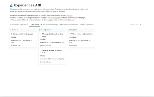 Template Notion – AB expérience Notion