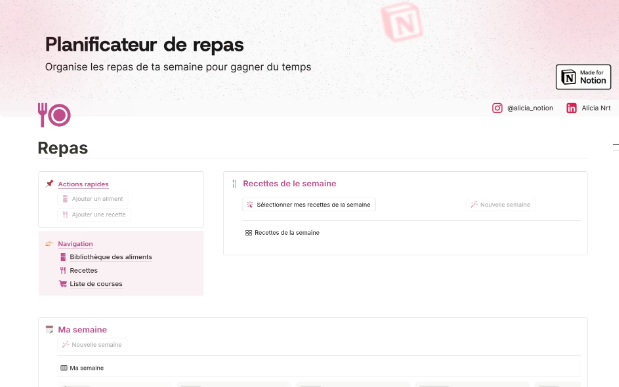 Template Notion – Planificateur de repas