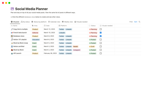 Template Notion – Social media planner