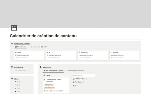 Template Notion – Calendrier de création de contenu
