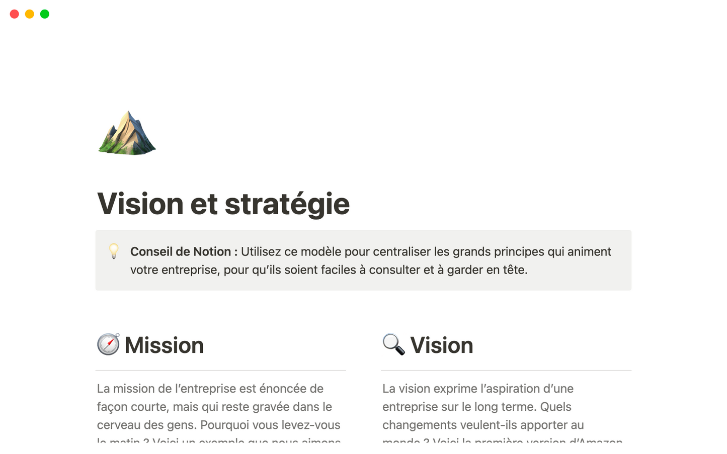 Template Notion – Vision et stratégie