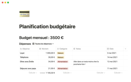 Template Notion – Planification budgétaire