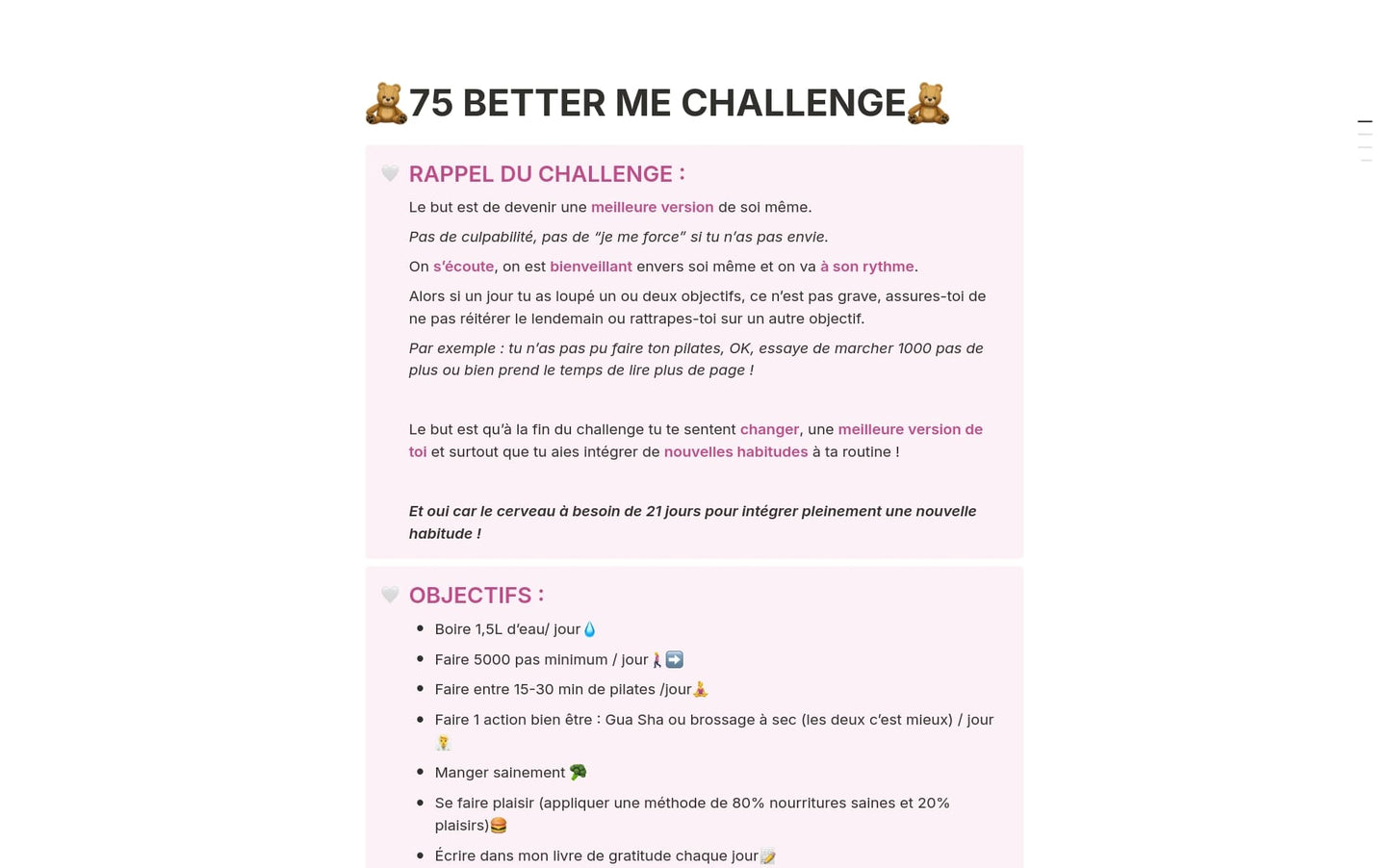 Template Notion – 75 BETTER ME CHALLENGE