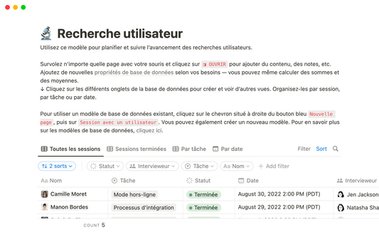 Template Notion – Recherche utilisateur