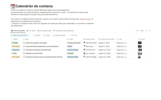 Template Notion – Calendrier de contenu