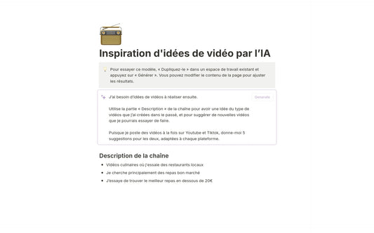 Template Notion – Inspiration d’idées de vidéo par l’IA