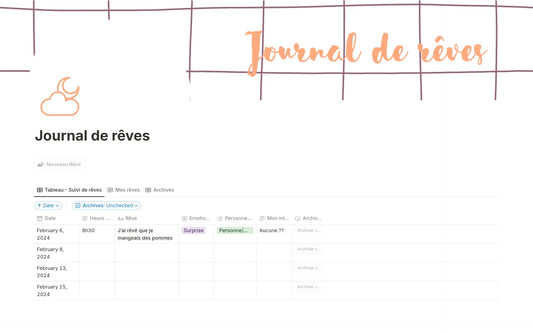 Template Notion – Journal de rêves