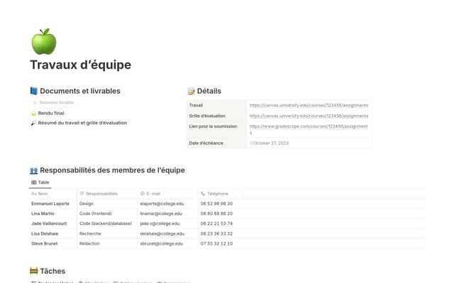 Template Notion – Travaux d’équipe
