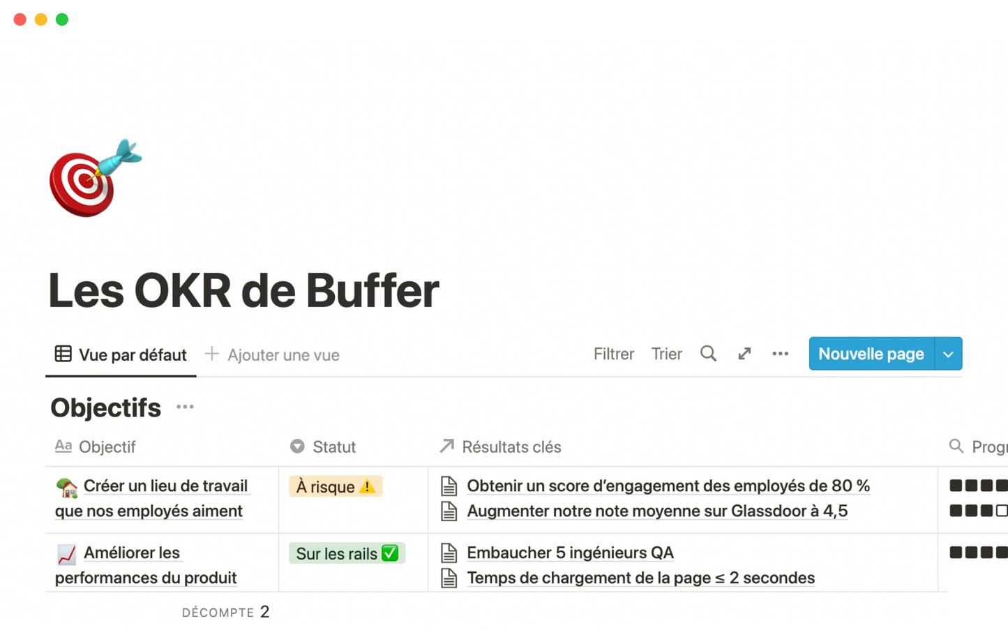 Template Notion – Les OKR de Buffer