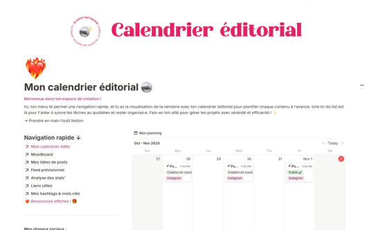 Template Notion – Calendrier éditorial