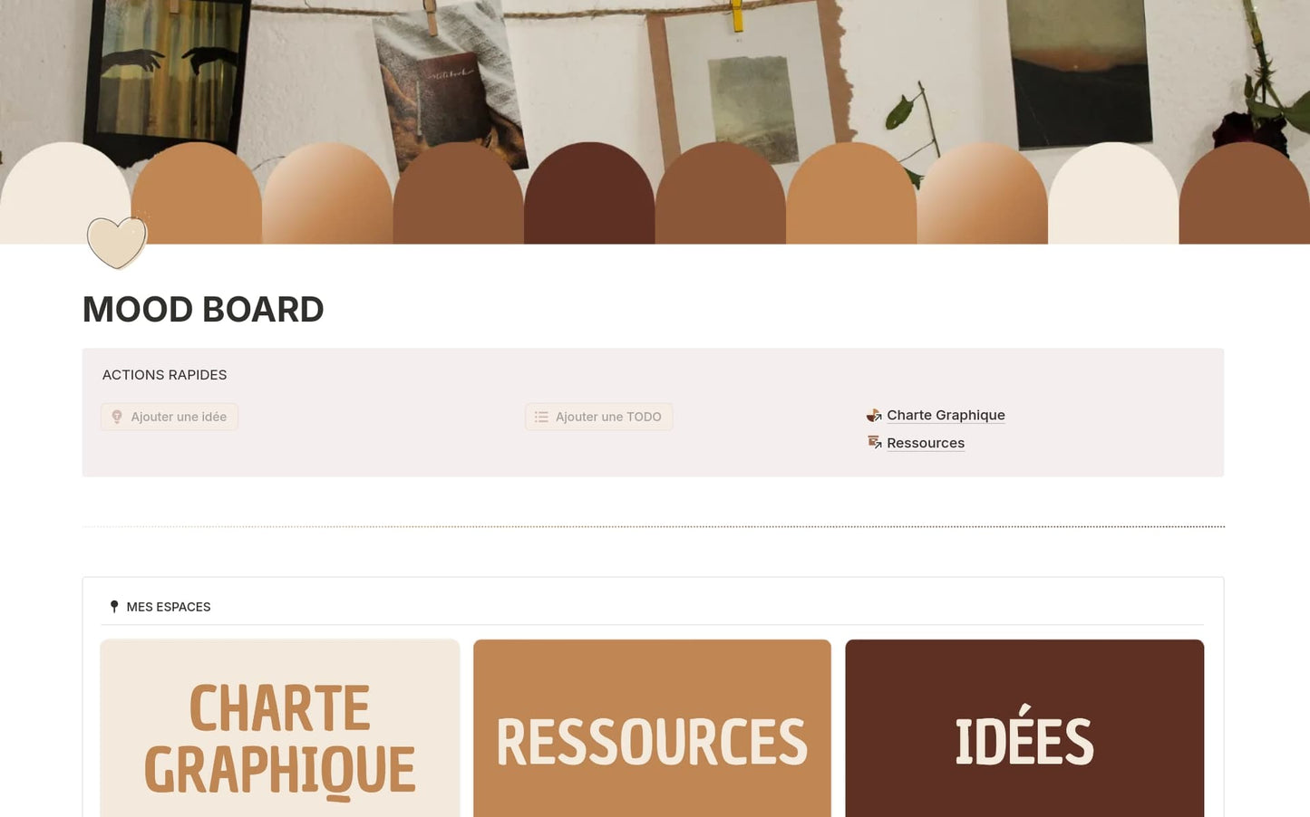 Template Notion – MOOD BOARD Charte Graphique Réseaux Sociaux