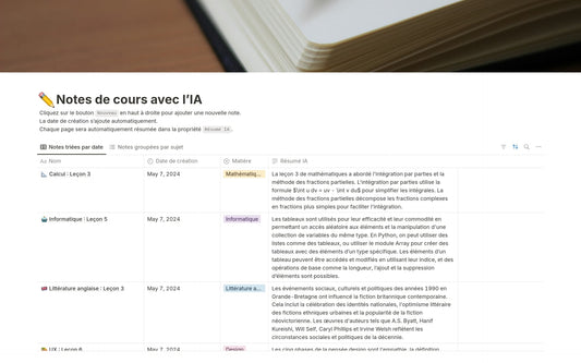 Template Notion – Notes de cours avec l’IA