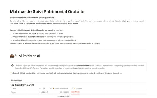 Template Notion – Matrice de Suivi Patrimonial