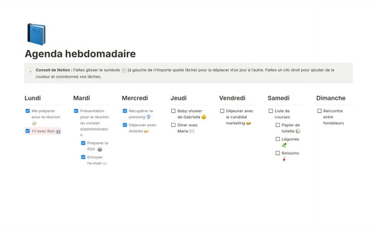 Template Notion – Agenda hebdomadaire