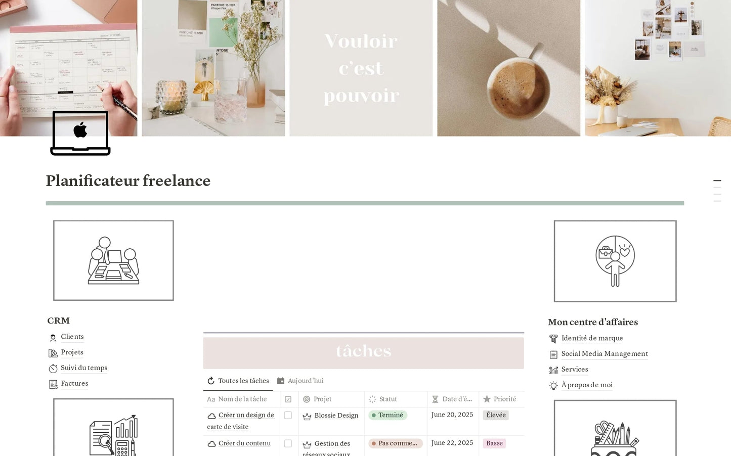 Template Notion – Planificateur en français Business Planner