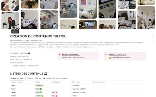 Template Notion – Création de contenus TikTok