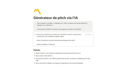 Template Notion – Générateur de pitch via l’IA