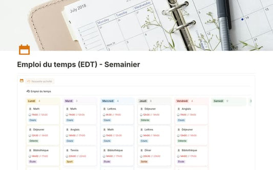 Template Notion – Emploi du temps (EDT) – Semainier