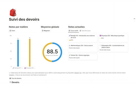 Template Notion – Suivi des devoirs