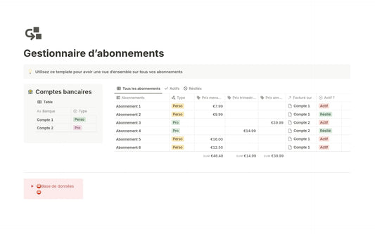 Template Notion – Gestionnaire d'abonnements