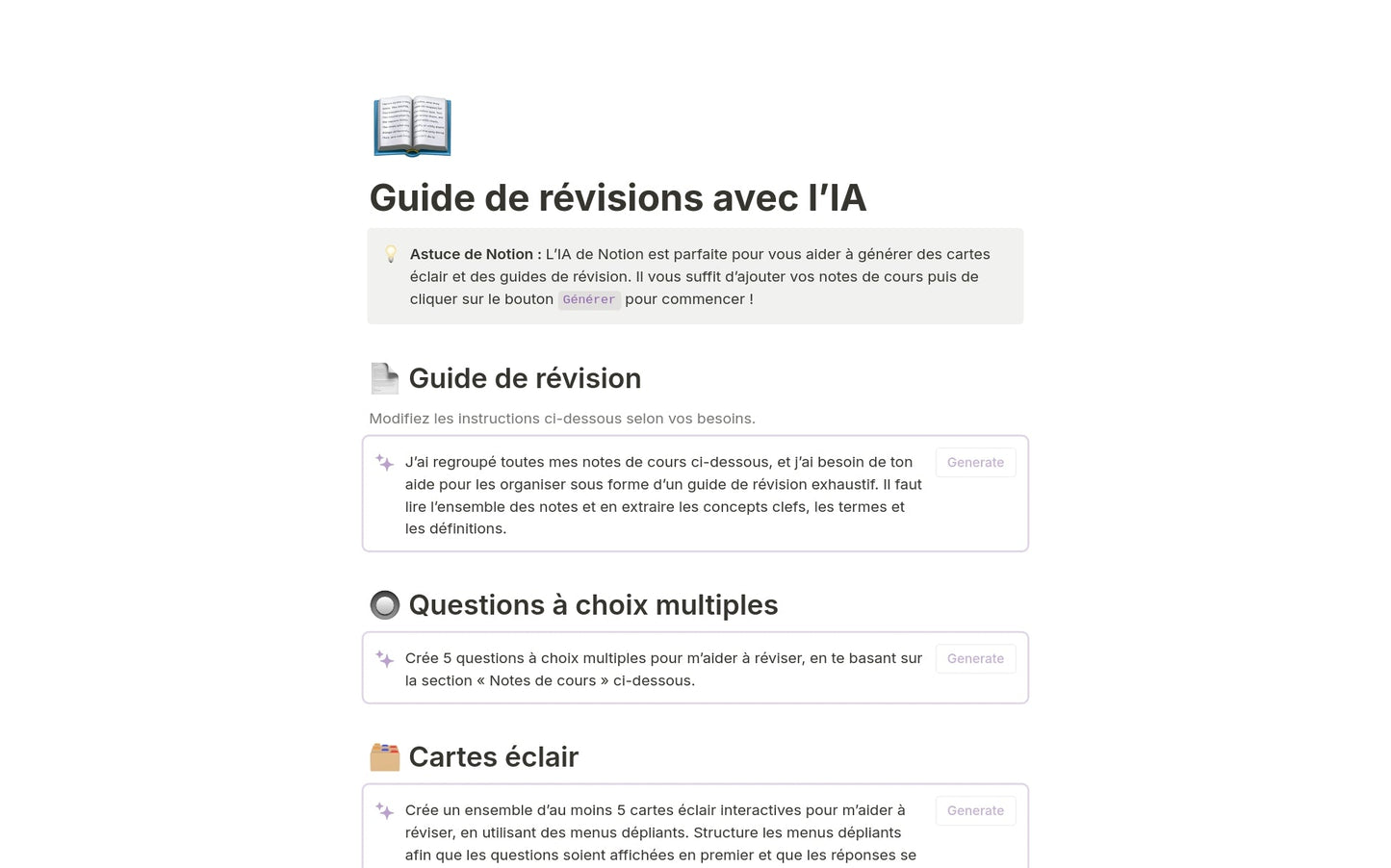 Template Notion – Guide de révisions avec l’IA
