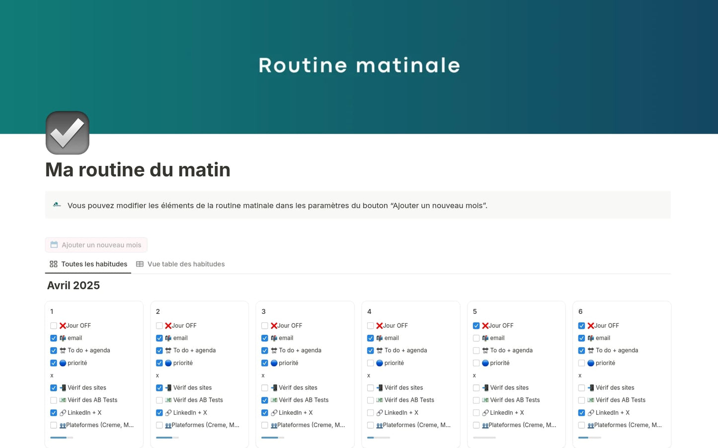 Template Notion – Ma routine matinale