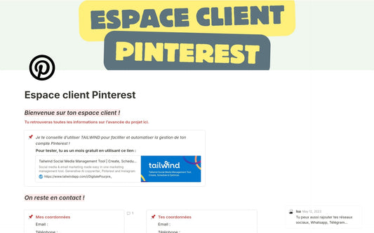Template Notion – Espace client Pinterest