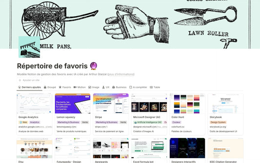 Template Notion – Répertoire de favoris