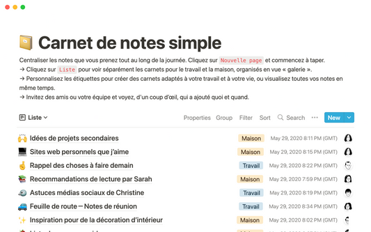 Template Notion – Carnet de notes simple